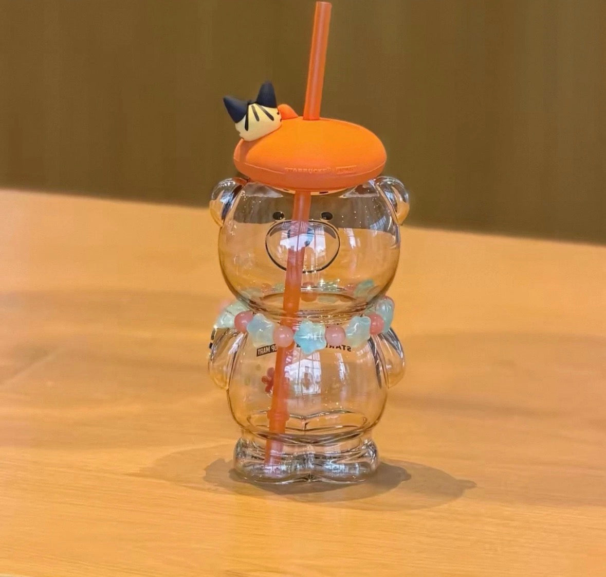 New 2026 China Starbucks x Pop Mart 460ml Molly Bear Shaped Glass Straw Cup