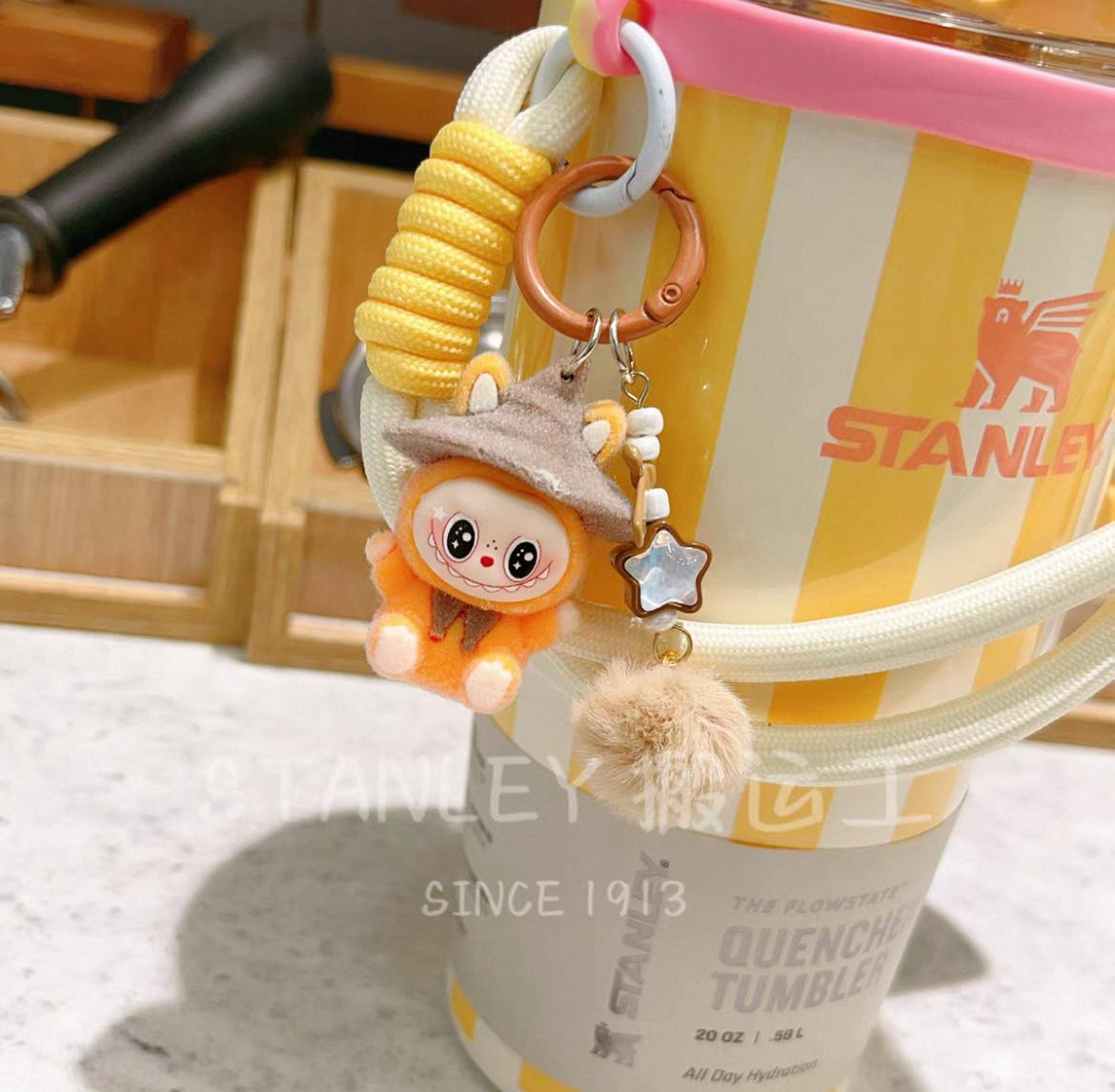 Cute lavender lanyard designed for Stanley tumblers, featuring a plush Labubu character in a purple outfit