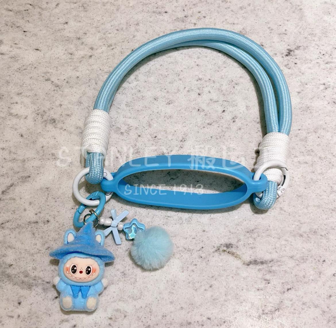 Cute lavender lanyard designed for Stanley tumblers, featuring a plush Labubu character in a purple outfit