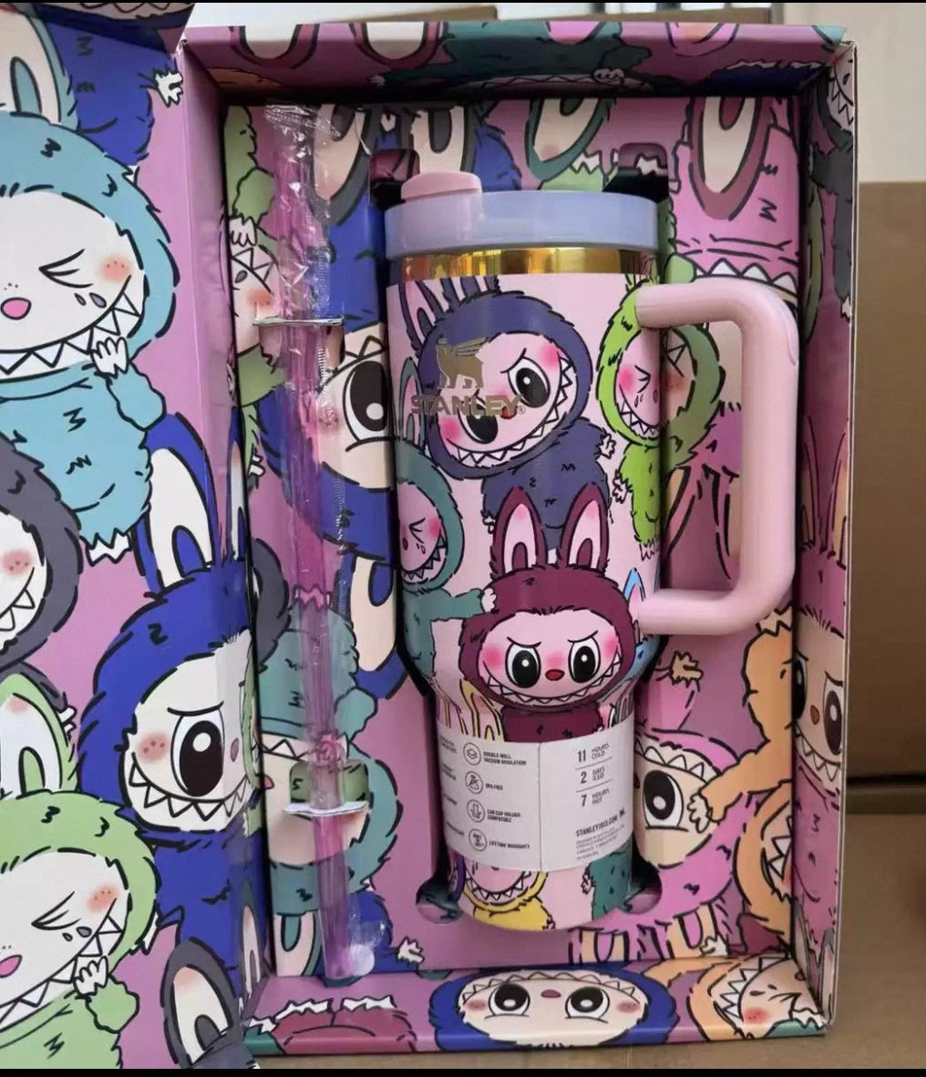 Stanley LABUBU* Monster Tumbler 40 oz Pink Cup w/ Straw Topper