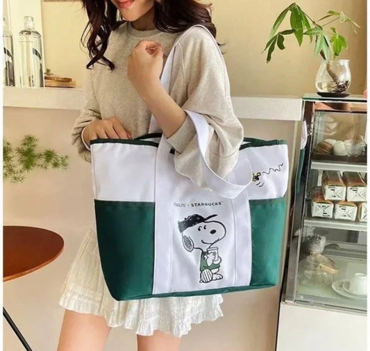 Starbucks Snoopy Tote Bag Shoulder Bag WHITE/GREEN