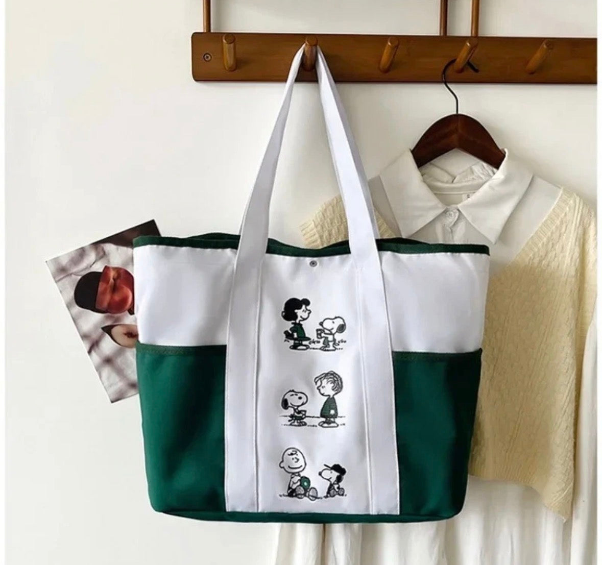 Starbucks Snoopy Tote Bag Shoulder Bag WHITE/GREEN