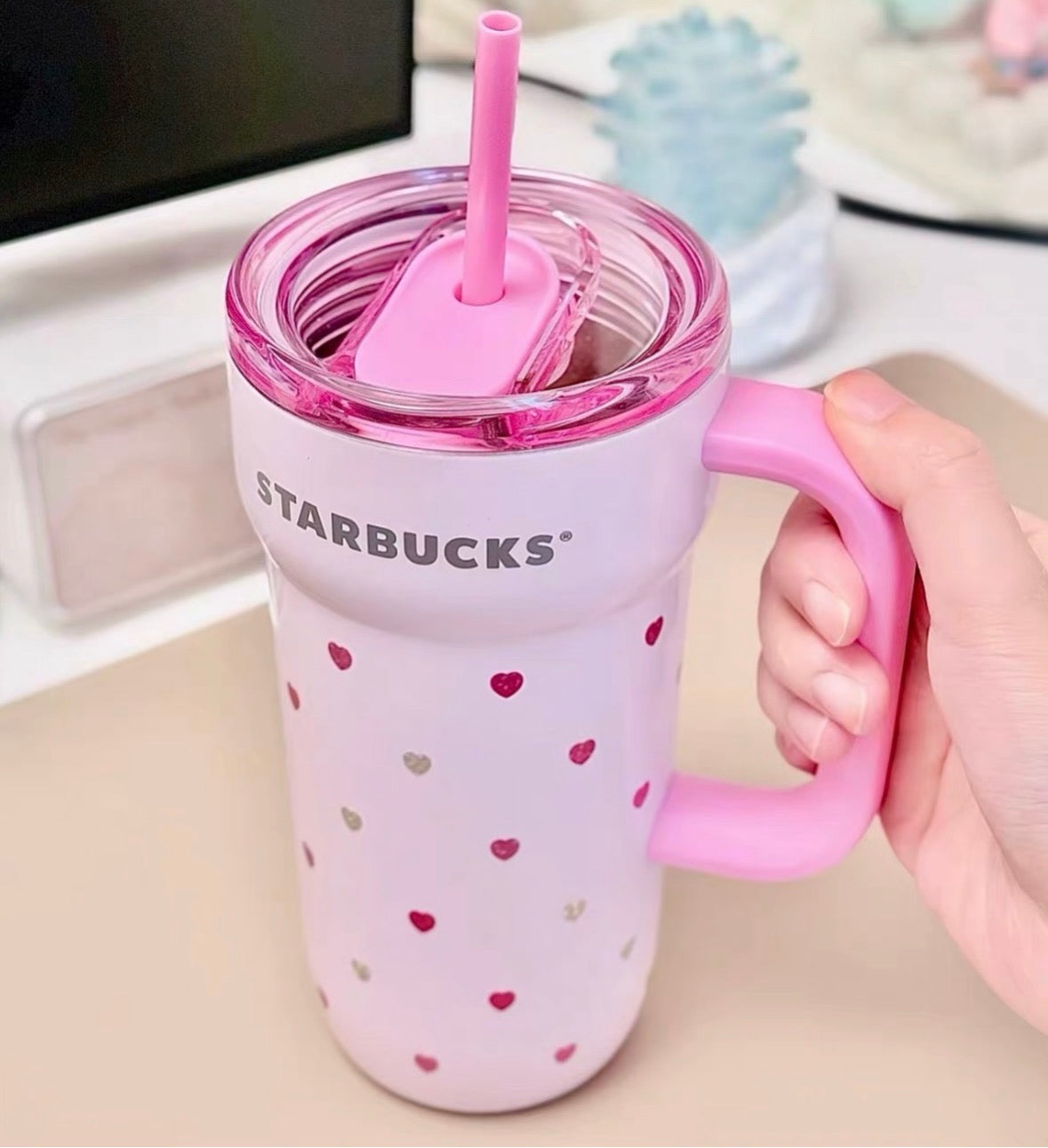 Starbucks 2026 Sparkling Confession Series Glitter Heart Print 23oz SS cup gift