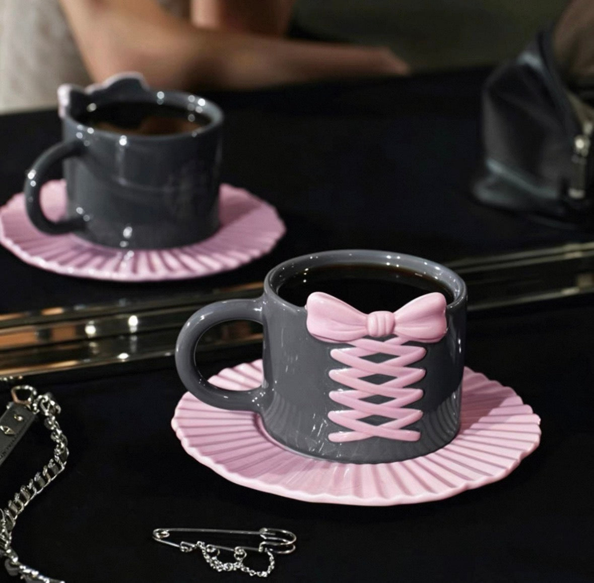 Starbucks China 2026 Punk Ballet Style 10oz Bow Ribbon Shaped Mug And Saucer Set