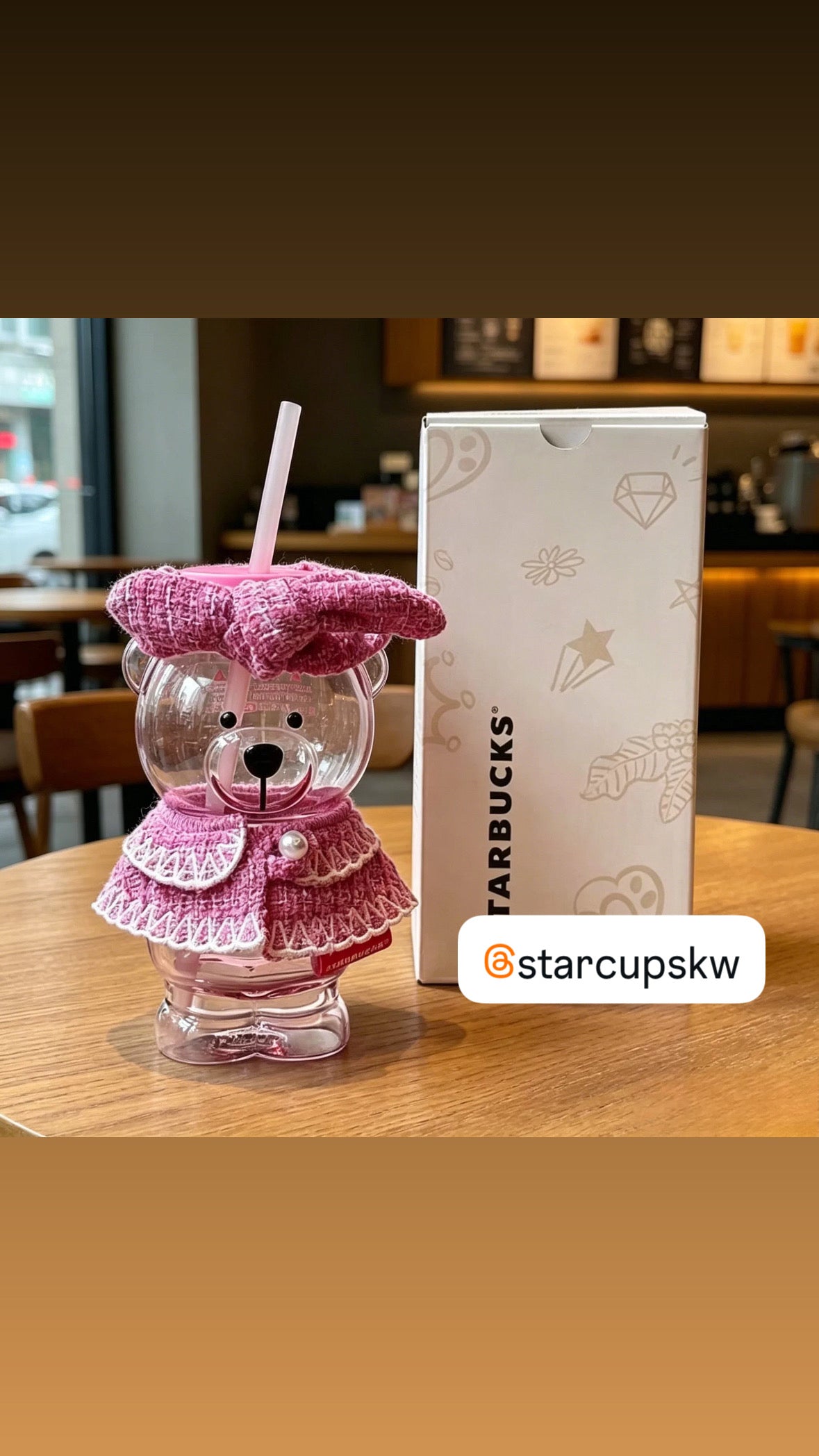 Starbucks China Shanghai 2026 Pop-Up Exclusive 16oz Pink Bearista Glass Cold Cup