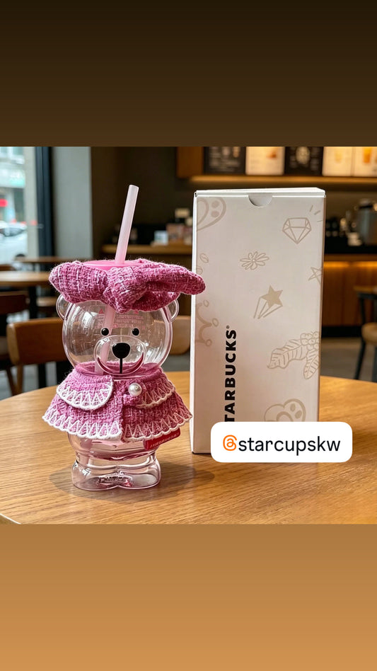 Starbucks China Shanghai 2026 Pop-Up Exclusive 16oz Pink Bearista Glass Cold Cup