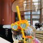 Starbucks Bear Glass Straw Cup Heart Sunglasses Beaded Decoration Yellow Tumbler