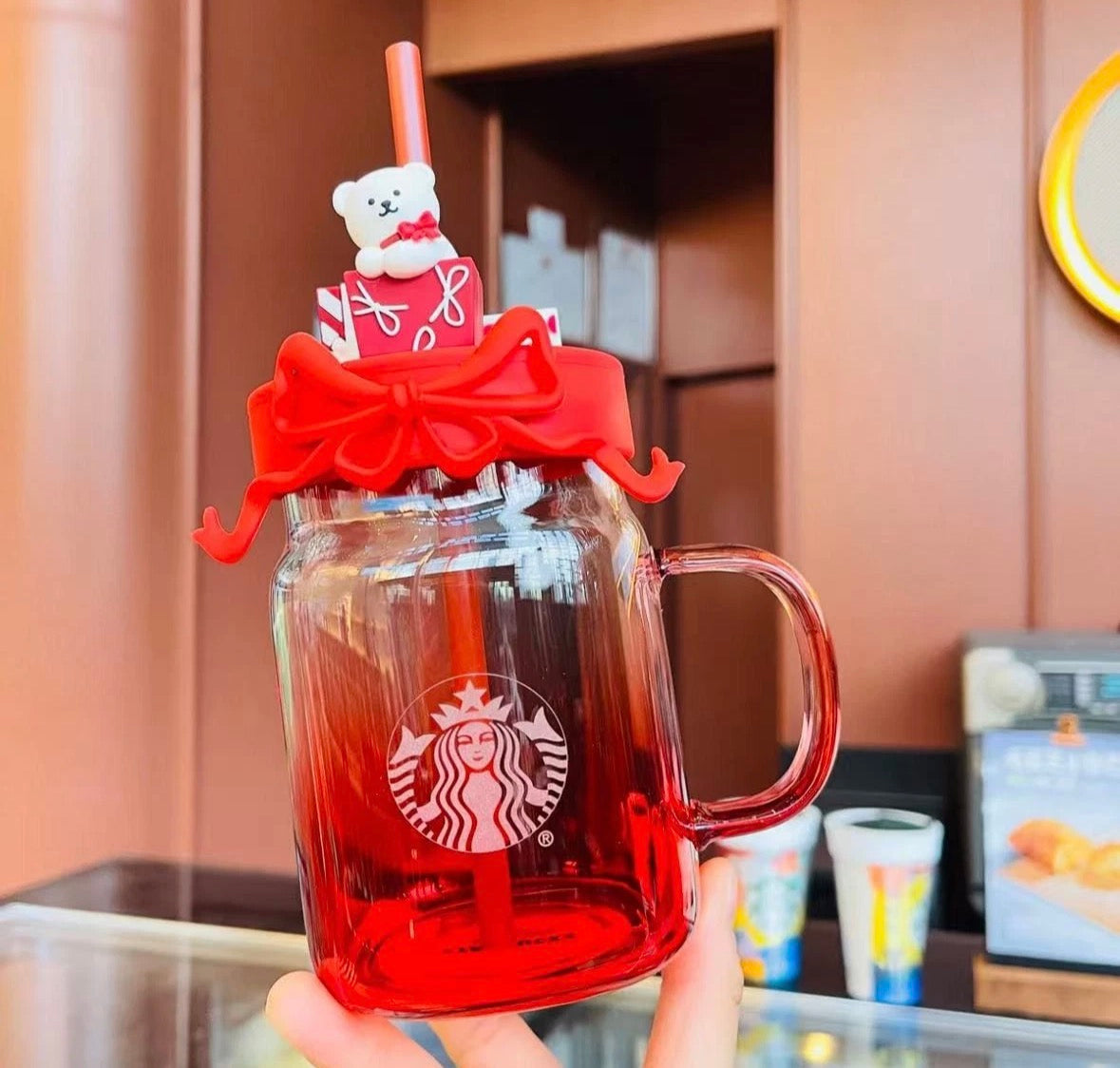 Starbucks 2025 China Christmas Gift Cute Bear 18oz Glass