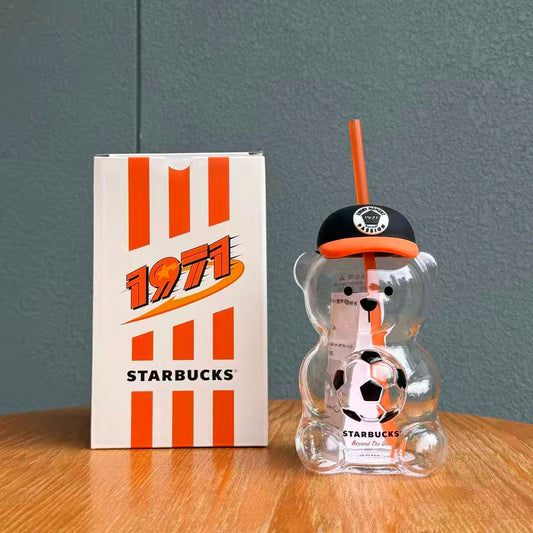 Starbucks 2026 Soccer Bearista 585ml Baseball Cap Football Bear Glass Straw Cup