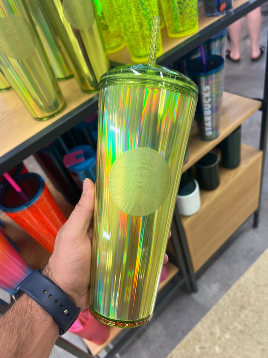 Starbucks Lime Green Yellow Iridescent Tumbler 710ML Cup Summer 2023