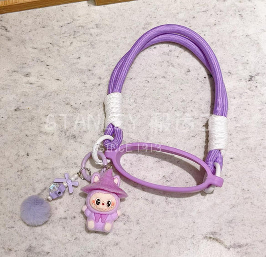 Cute lavender lanyard designed for Stanley tumblers, featuring a plush Labubu character in a purple outfit