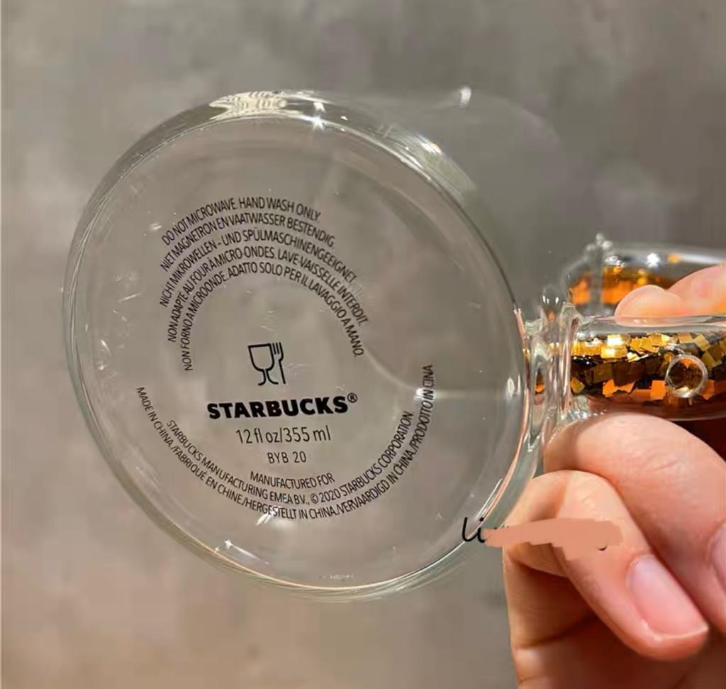 Starbucks cup gold sequin handle 400ml – StarcupsKW